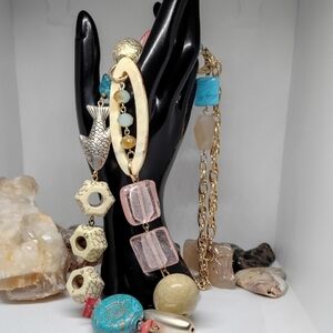 Vintage Colorful Beaded Necklace with Gold Accents